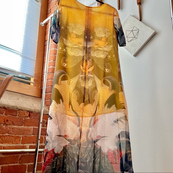 Silk print dress high-low, sheer & lined  $40 - Picture 3 of 15